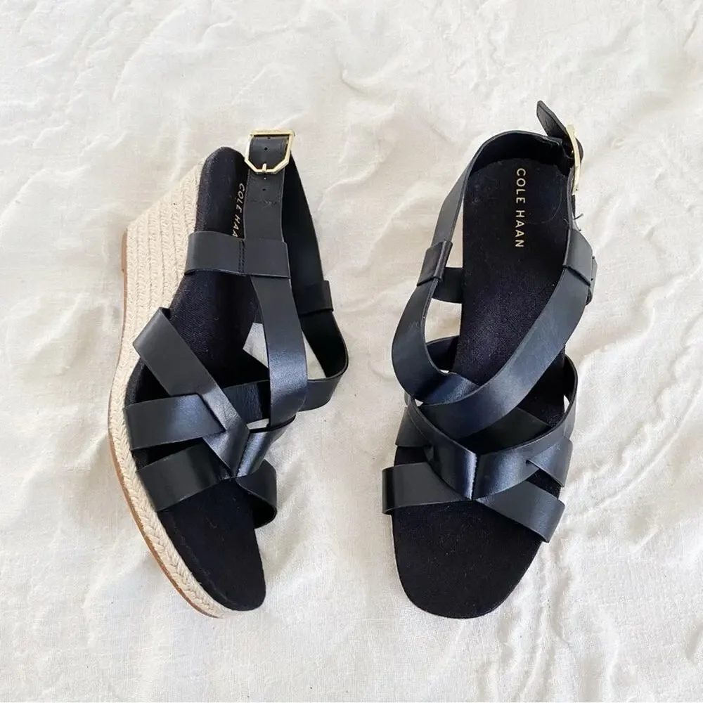 Cole Haan Crystal Leather Wedge Sandals New